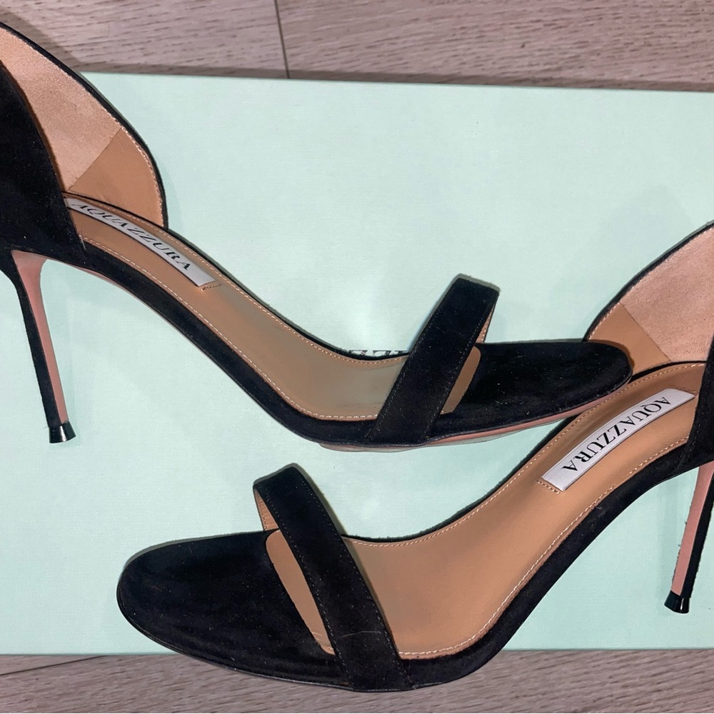 Aquazzura Black and Gold Heels with Stiletto Design